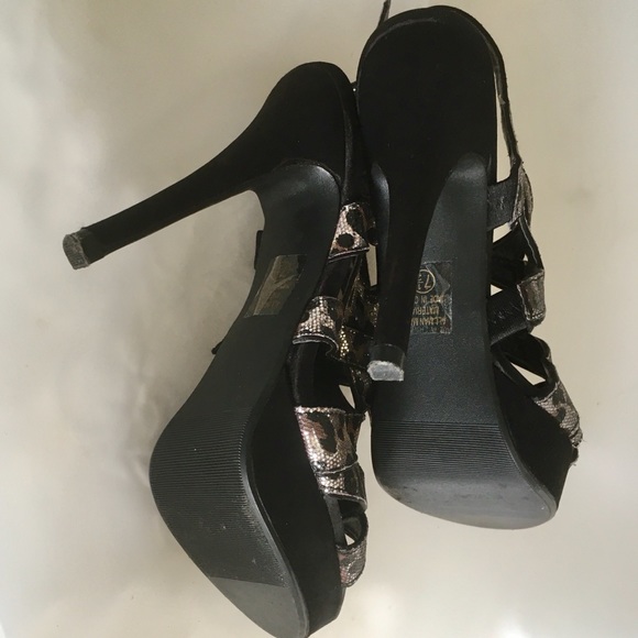 Platform Caged Stilletos Sandals Leopard Sequins - Picture 9 of 10